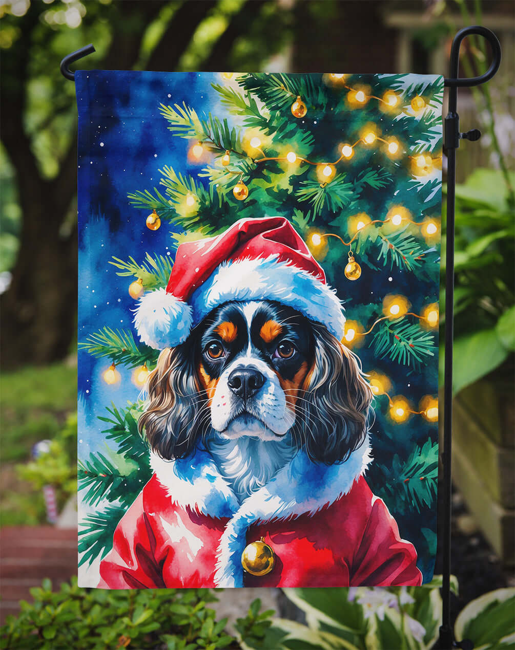 Tricolor Cavalier Spaniel Christmas Garden Flag Mailbox Decorative Yard Banner Outside Patio Artwork for Flower Beds, Garden Size, Multicolor