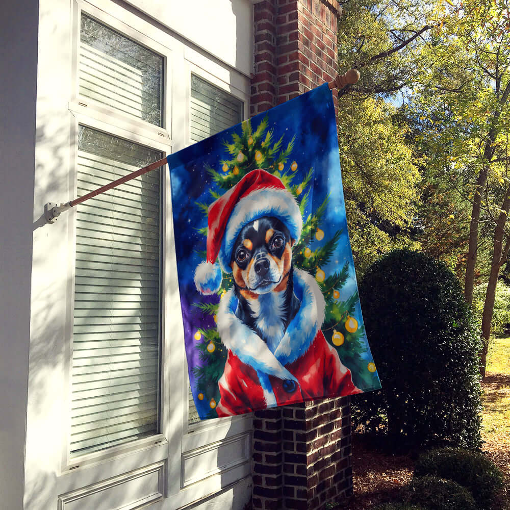 Black and Tan Chihuahua Christmas House Flag 28x40 Porch Sleeve Pole Decorative Outside Yard Banner Artwork Wall Hanging, Polyester