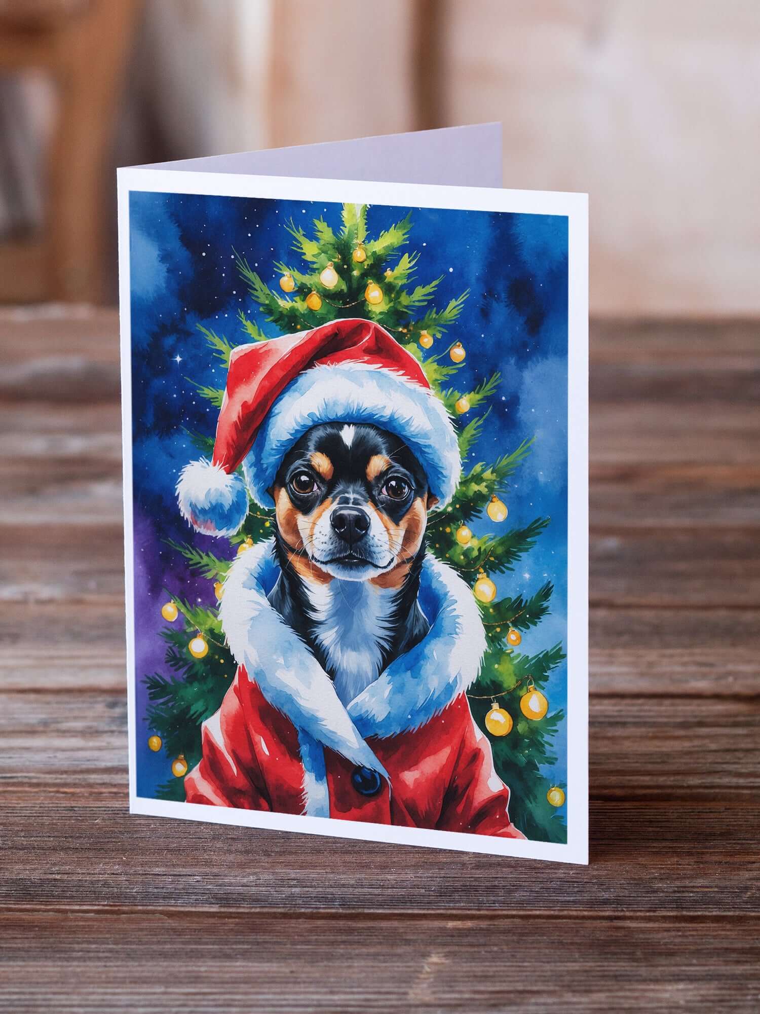 Black and Tan Chihuahua Christmas Greeting Cards Pack of 8 Blank Cards with Envelopes Whimsical A7 Size 5x7