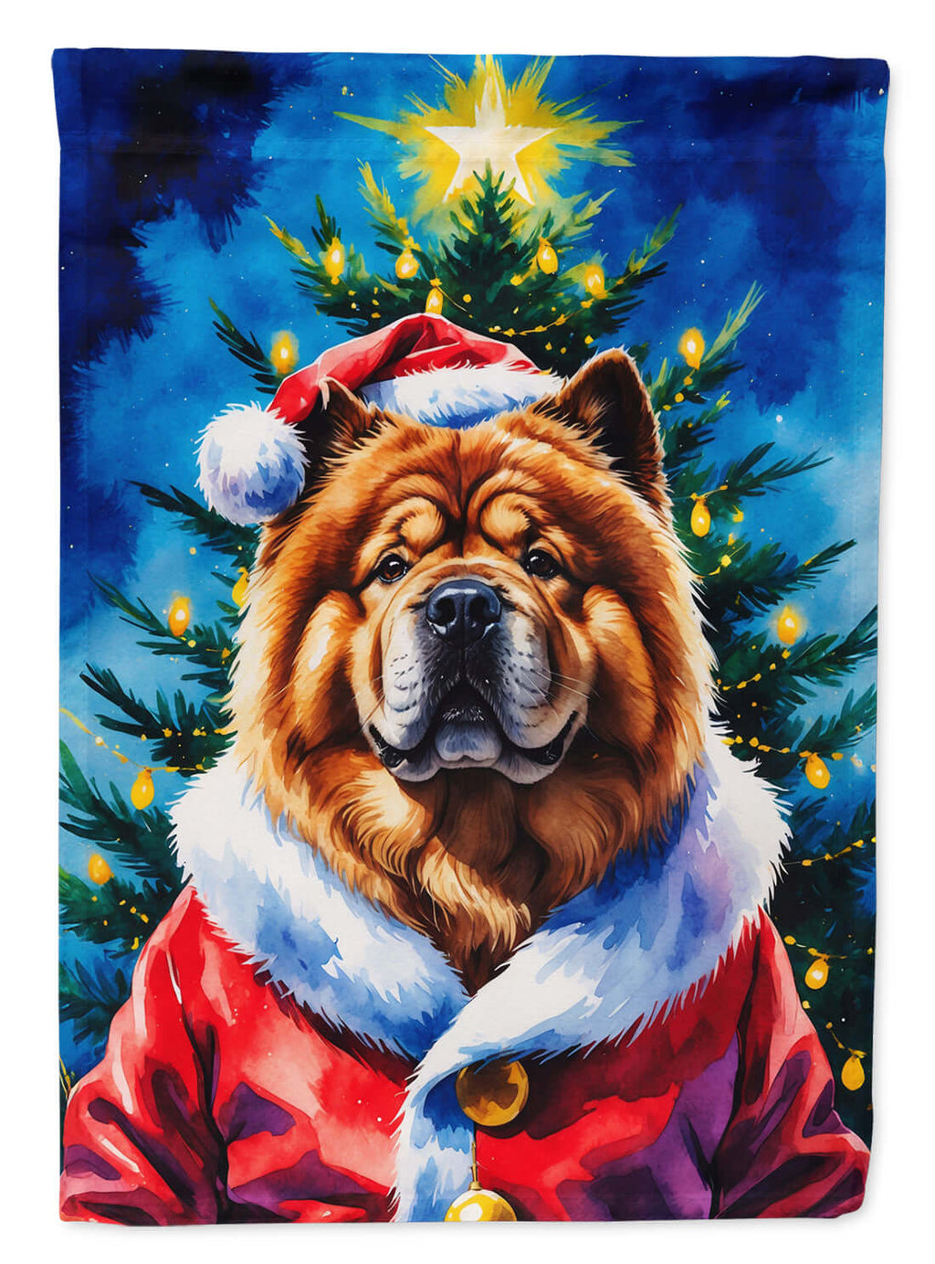 Chow Chow Christmas House Flag 28x40 Porch Sleeve Pole Decorative Outside Yard Banner Artwork Wall Hanging, Polyester