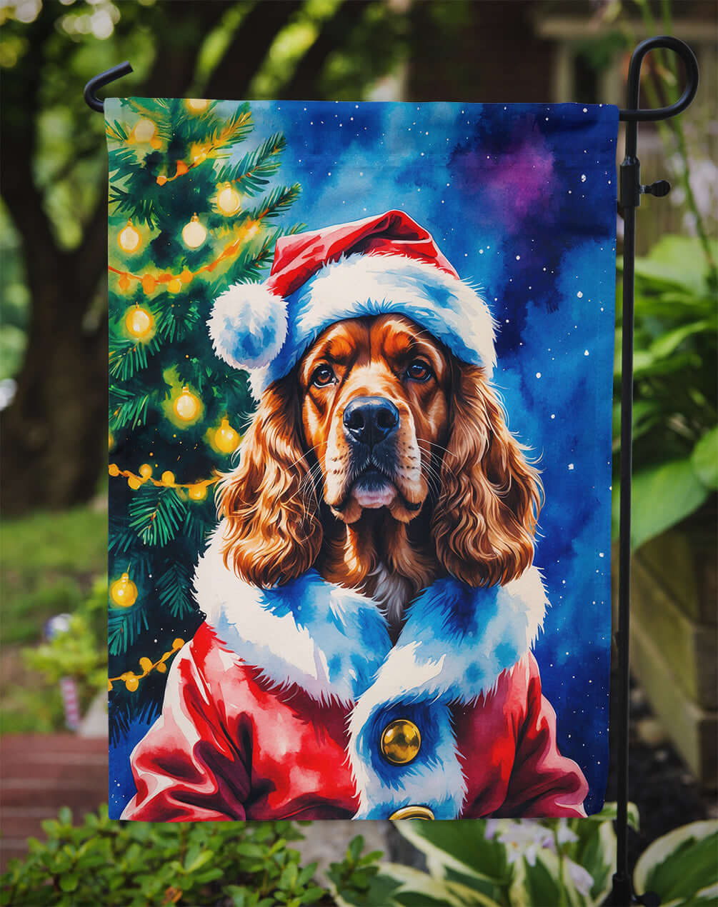 Cocker Spaniel Christmas Garden Flag Mailbox Decorative Yard Banner Outside Patio Artwork for Flower Beds, Garden Size, Multicolor