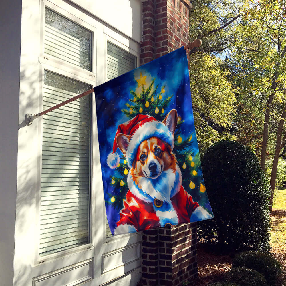 Corgi Christmas House Flag 28x40 Porch Sleeve Pole Decorative Outside Yard Banner Artwork Wall Hanging, Polyester