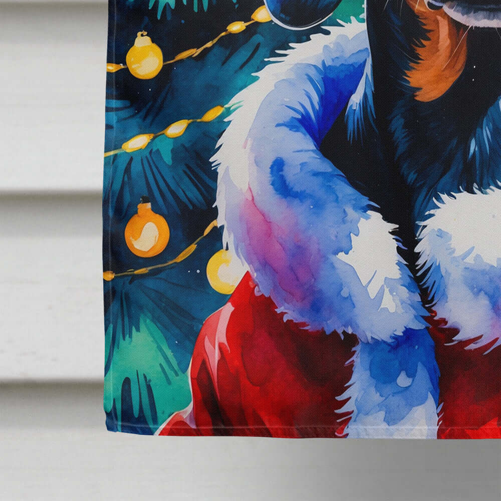 Dachshund Christmas House Flag 28x40 Porch Sleeve Pole Decorative Outside Yard Banner Artwork Wall Hanging, Polyester