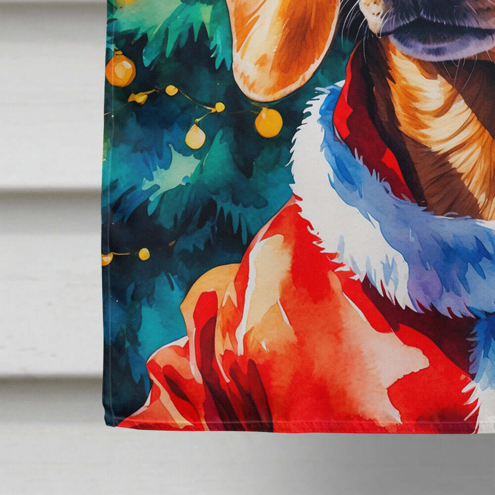 Red Dachshund Christmas House Flag 28x40 Porch Sleeve Pole Decorative Outside Yard Banner Artwork Wall Hanging, Polyester