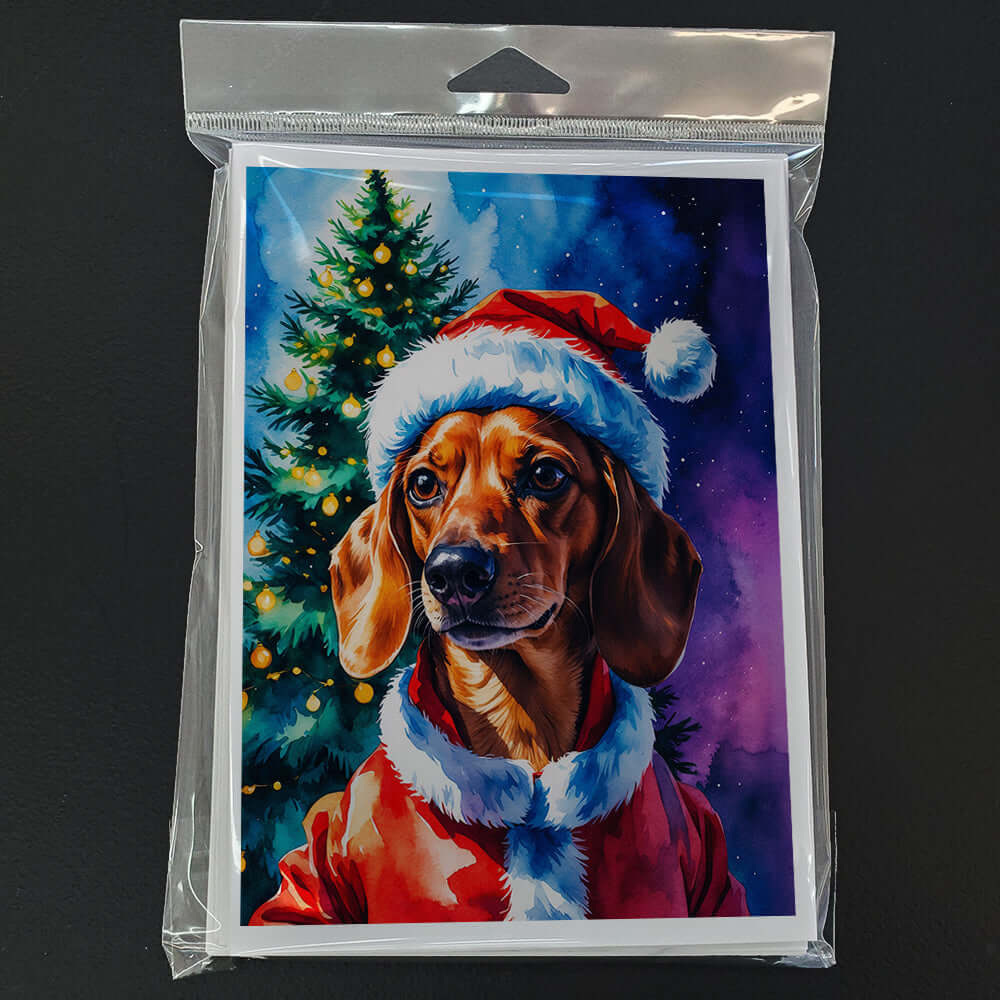 Red Dachshund Christmas Greeting Cards Pack of 8 Blank Cards with Envelopes Whimsical A7 Size 5x7