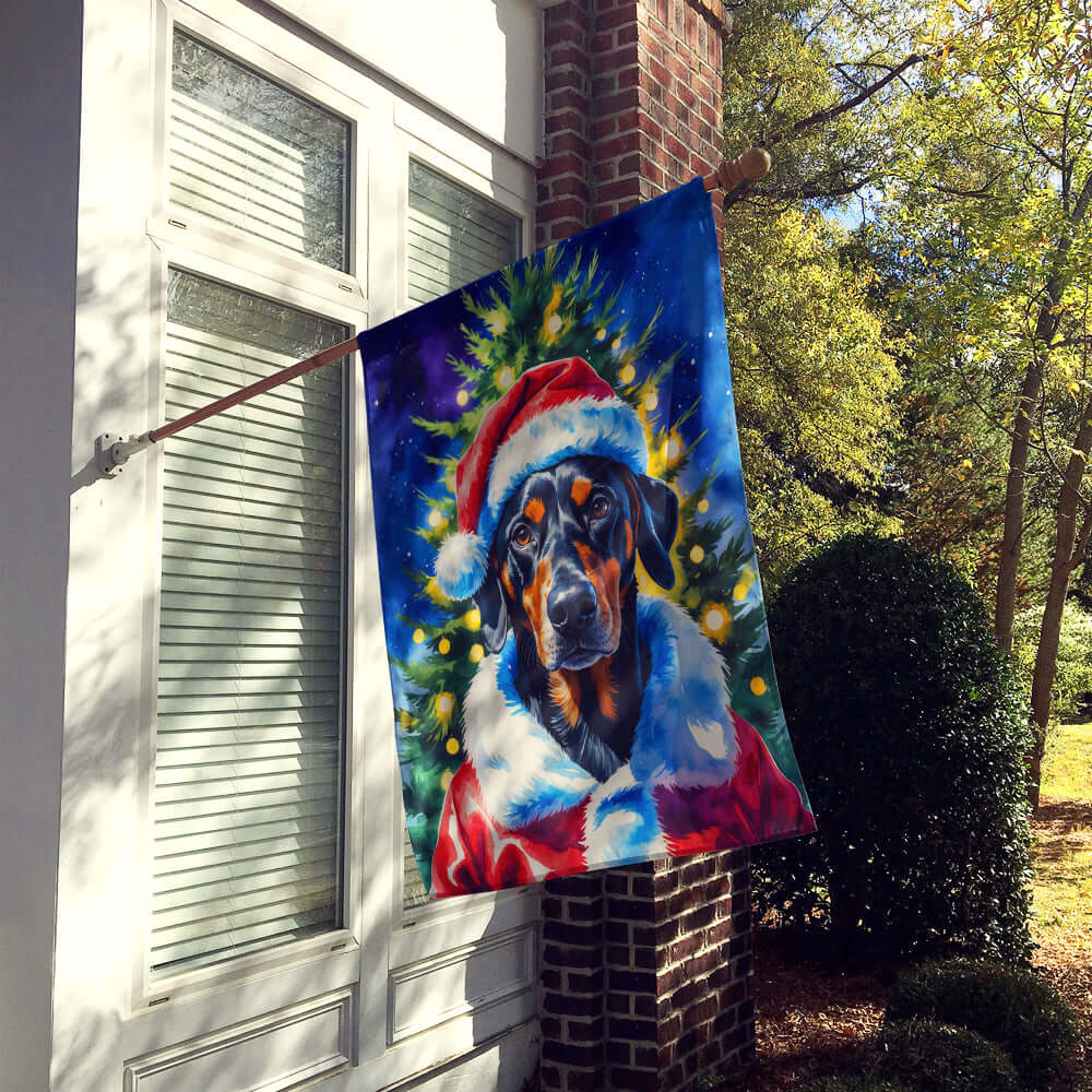 Doberman Pinscher Christmas House Flag 28x40 Porch Sleeve Pole Decorative Outside Yard Banner Artwork Wall Hanging, Polyester