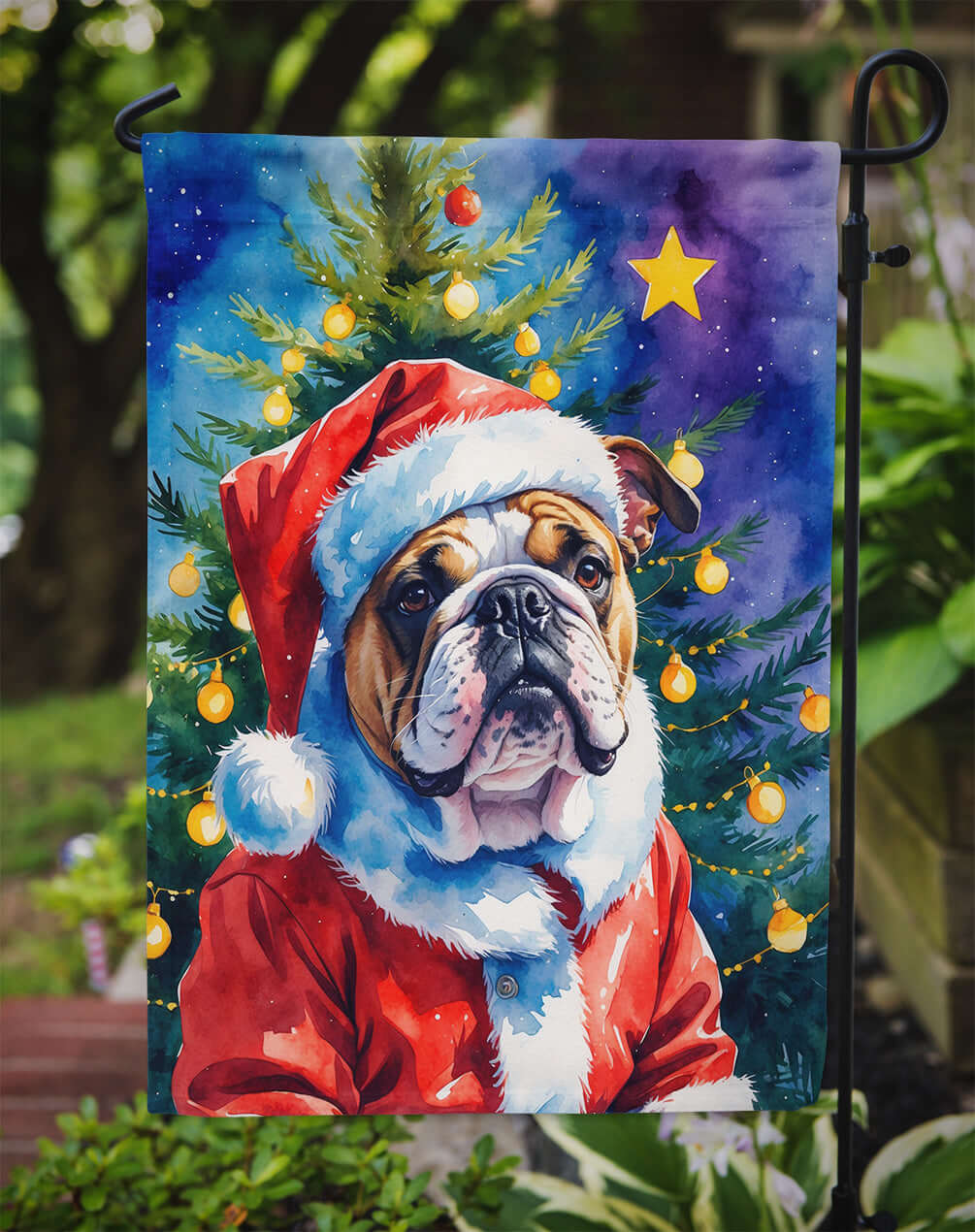 English Bulldog Christmas Garden Flag Mailbox Decorative Yard Banner Outside Patio Artwork for Flower Beds, Garden Size, Multicolor