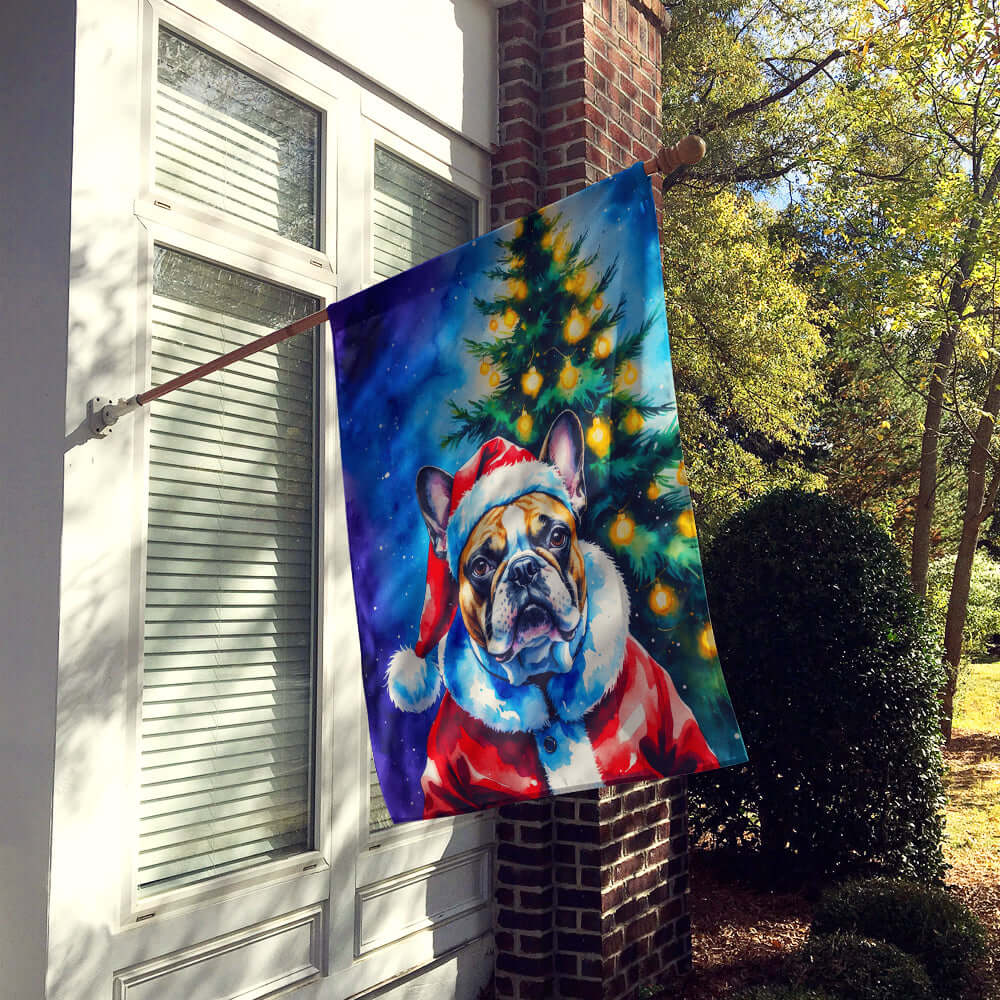 French Bulldog Christmas House Flag 28x40 Porch Sleeve Pole Decorative Outside Yard Banner Artwork Wall Hanging, Polyester