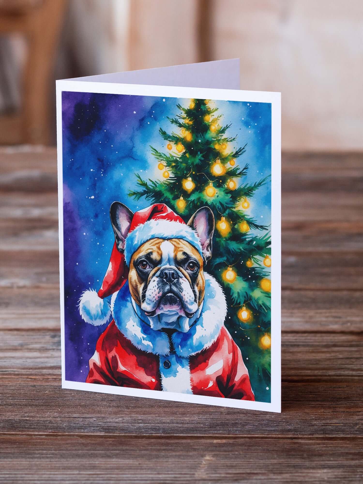 French Bulldog Christmas Greeting Cards Pack of 8 Blank Cards with Envelopes Whimsical A7 Size 5x7