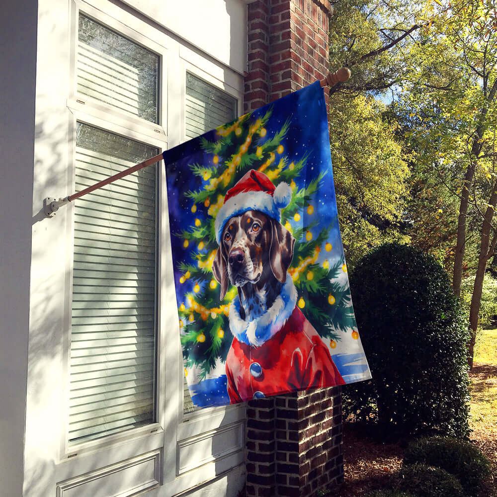 German Shorthaired Pointer Christmas House Flag 28x40 Porch Sleeve Pole Decorative Outside Yard Banner Artwork Wall Hanging, Polyester