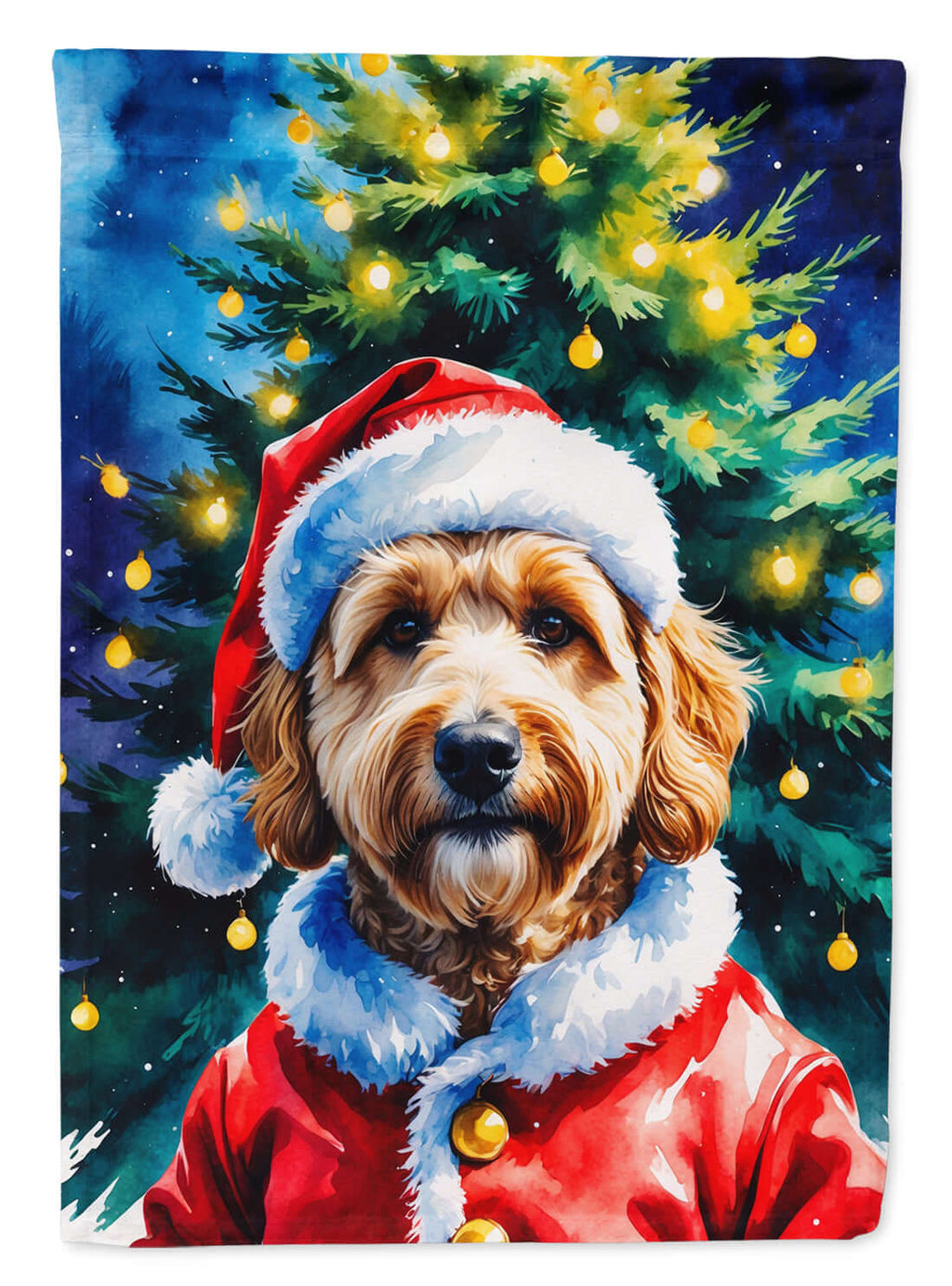 Goldendoodle Christmas House Flag 28x40 Porch Sleeve Pole Decorative Outside Yard Banner Artwork Wall Hanging, Polyester
