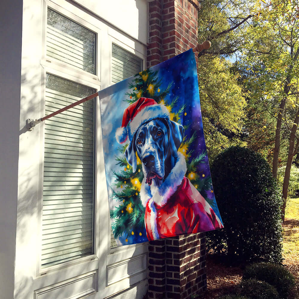 Great Dane Christmas House Flag 28x40 Porch Sleeve Pole Decorative Outside Yard Banner Artwork Wall Hanging, Polyester