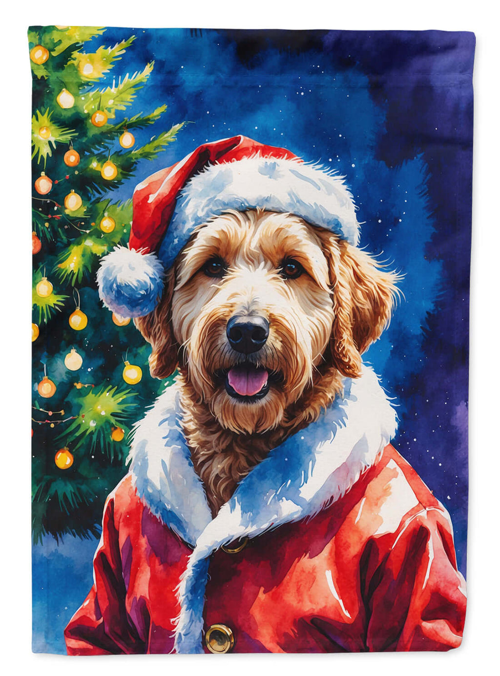 Labradoodle Christmas House Flag 28x40 Porch Sleeve Pole Decorative Outside Yard Banner Artwork Wall Hanging, Polyester