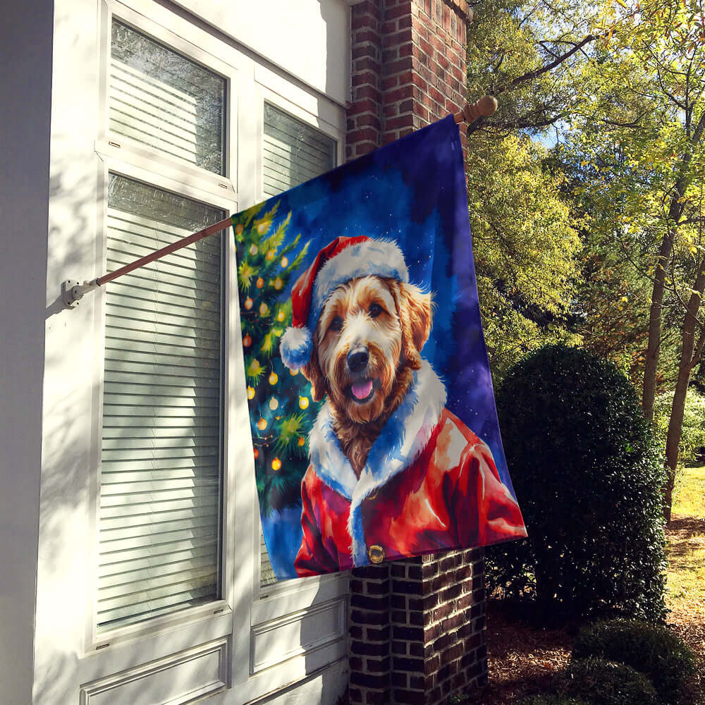 Labradoodle Christmas House Flag 28x40 Porch Sleeve Pole Decorative Outside Yard Banner Artwork Wall Hanging, Polyester