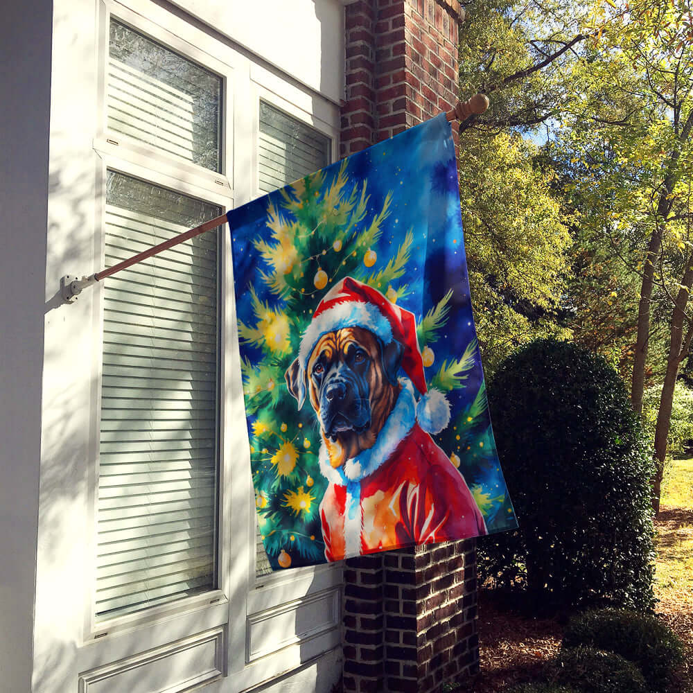 Mastiff Christmas House Flag 28x40 Porch Sleeve Pole Decorative Outside Yard Banner Artwork Wall Hanging, Polyester
