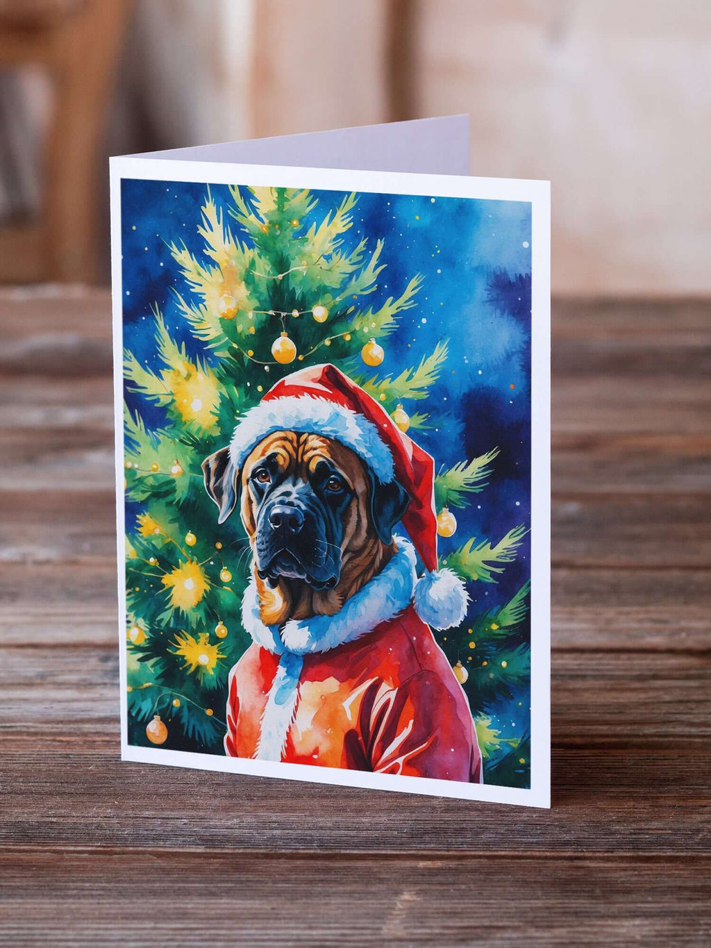 Mastiff Christmas Greeting Cards Pack of 8 Blank Cards with Envelopes Whimsical A7 Size 5x7