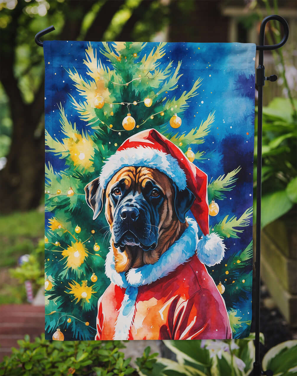Mastiff Christmas Garden Flag Mailbox Decorative Yard Banner Outside Patio Artwork for Flower Beds, Garden Size, Multicolor