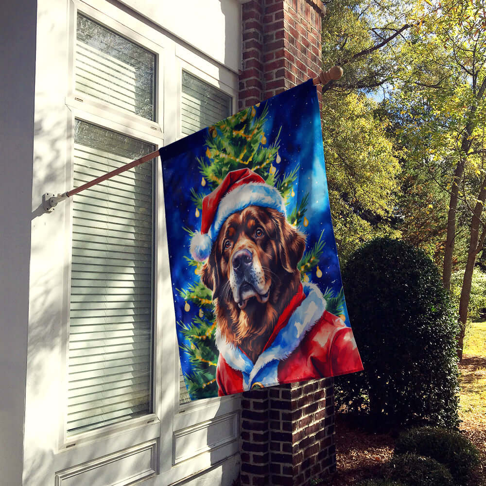 Chocolate Newfoundland Christmas House Flag 28x40 Porch Sleeve Pole Decorative Outside Yard Banner Artwork Wall Hanging, Polyester
