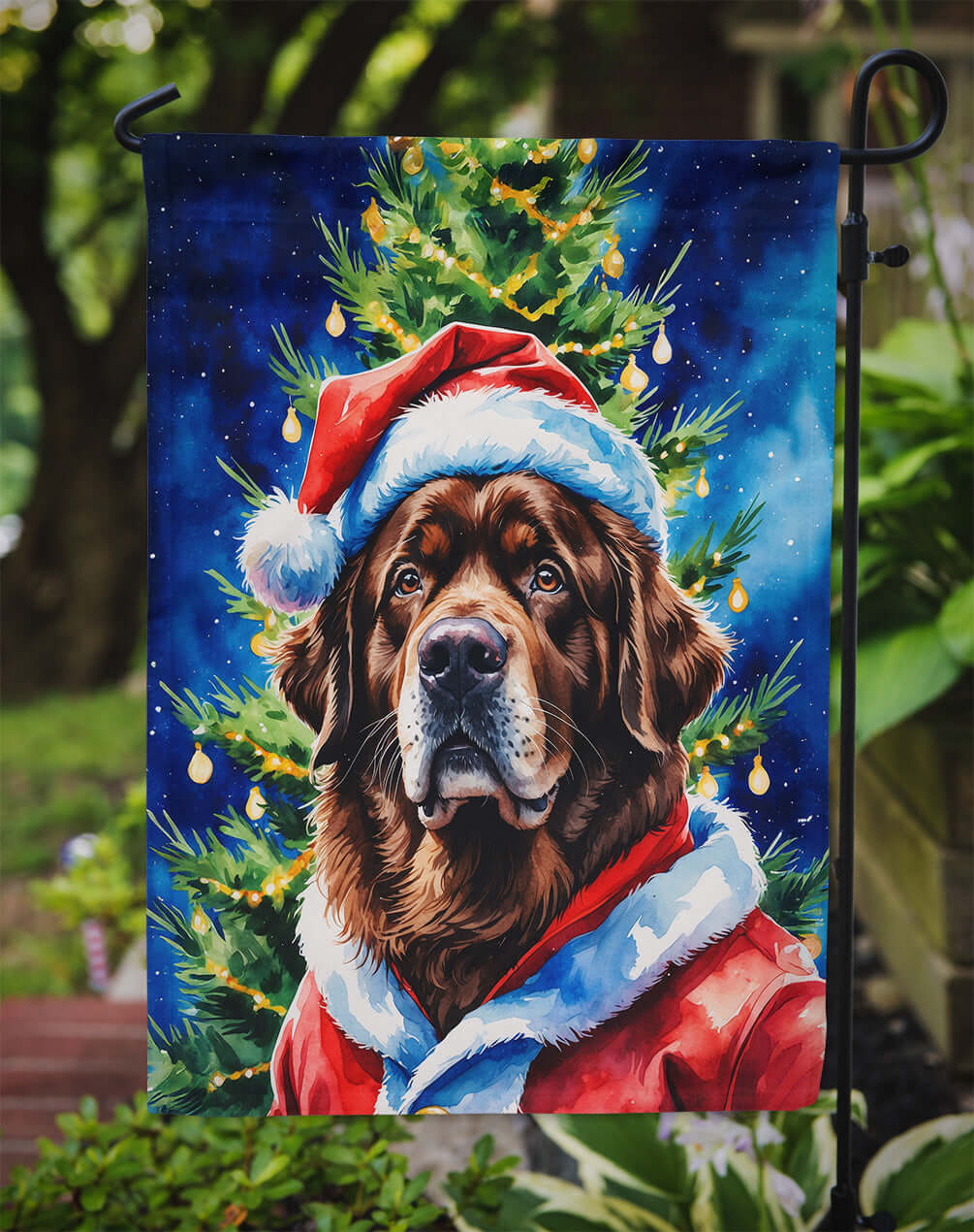 Chocolate Newfoundland Christmas Garden Flag Mailbox Decorative Yard Banner Outside Patio Artwork for Flower Beds, Garden Size, Multicolor