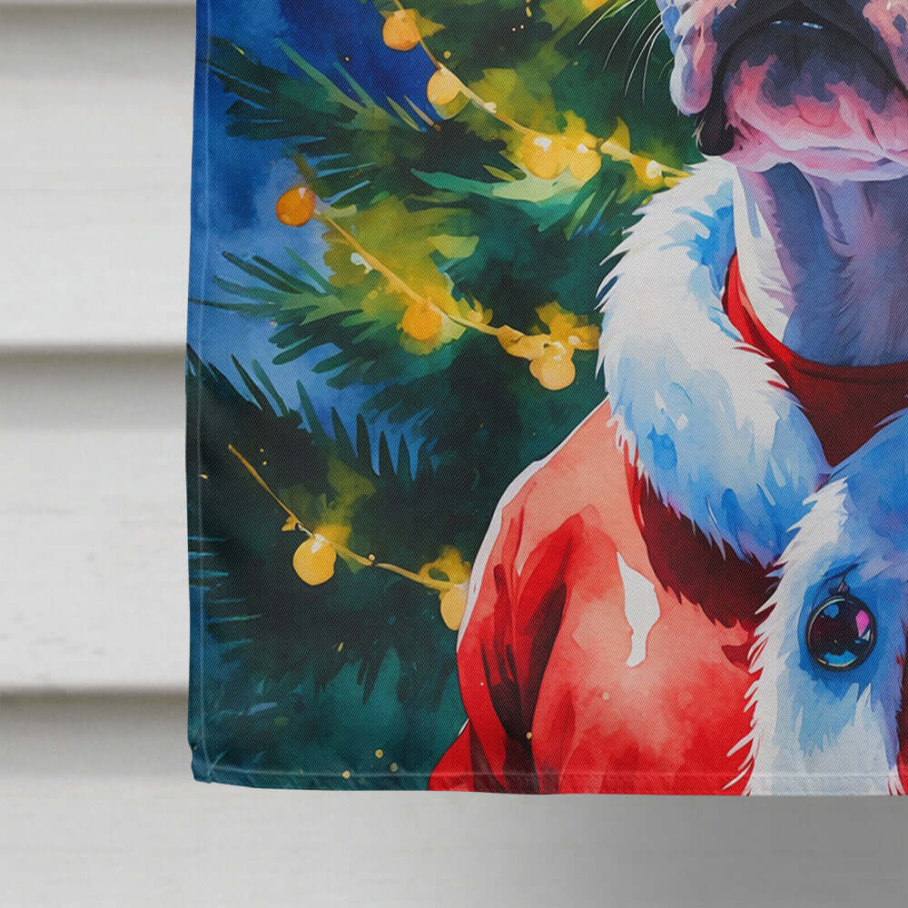 White Pit Bull Terrier Christmas House Flag 28x40 Porch Sleeve Pole Decorative Outside Yard Banner Artwork Wall Hanging, Polyester