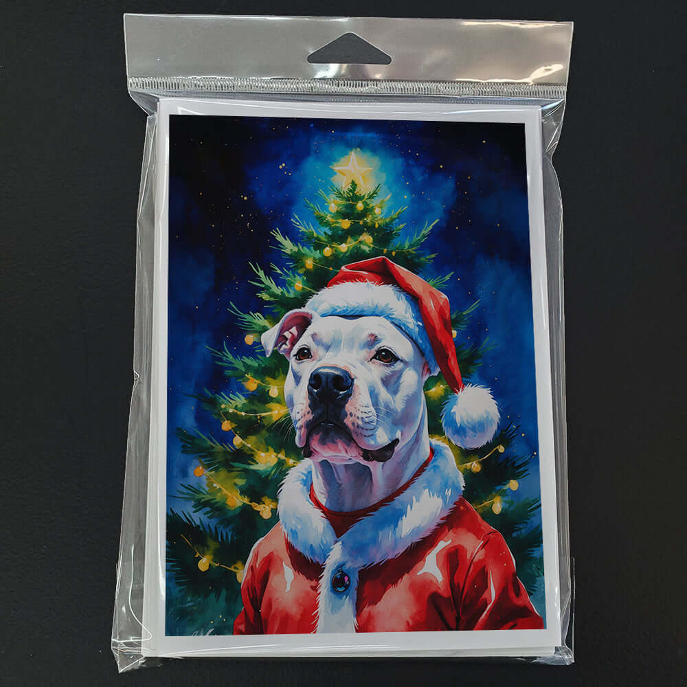 White Pit Bull Terrier Christmas Greeting Cards Pack of 8 Blank Cards with Envelopes Whimsical A7 Size 5x7