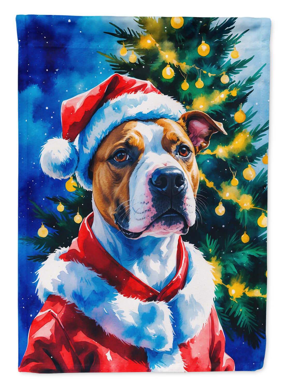 Pit Bull Terrier Christmas House Flag 28x40 Porch Sleeve Pole Decorative Outside Yard Banner Artwork Wall Hanging, Polyester