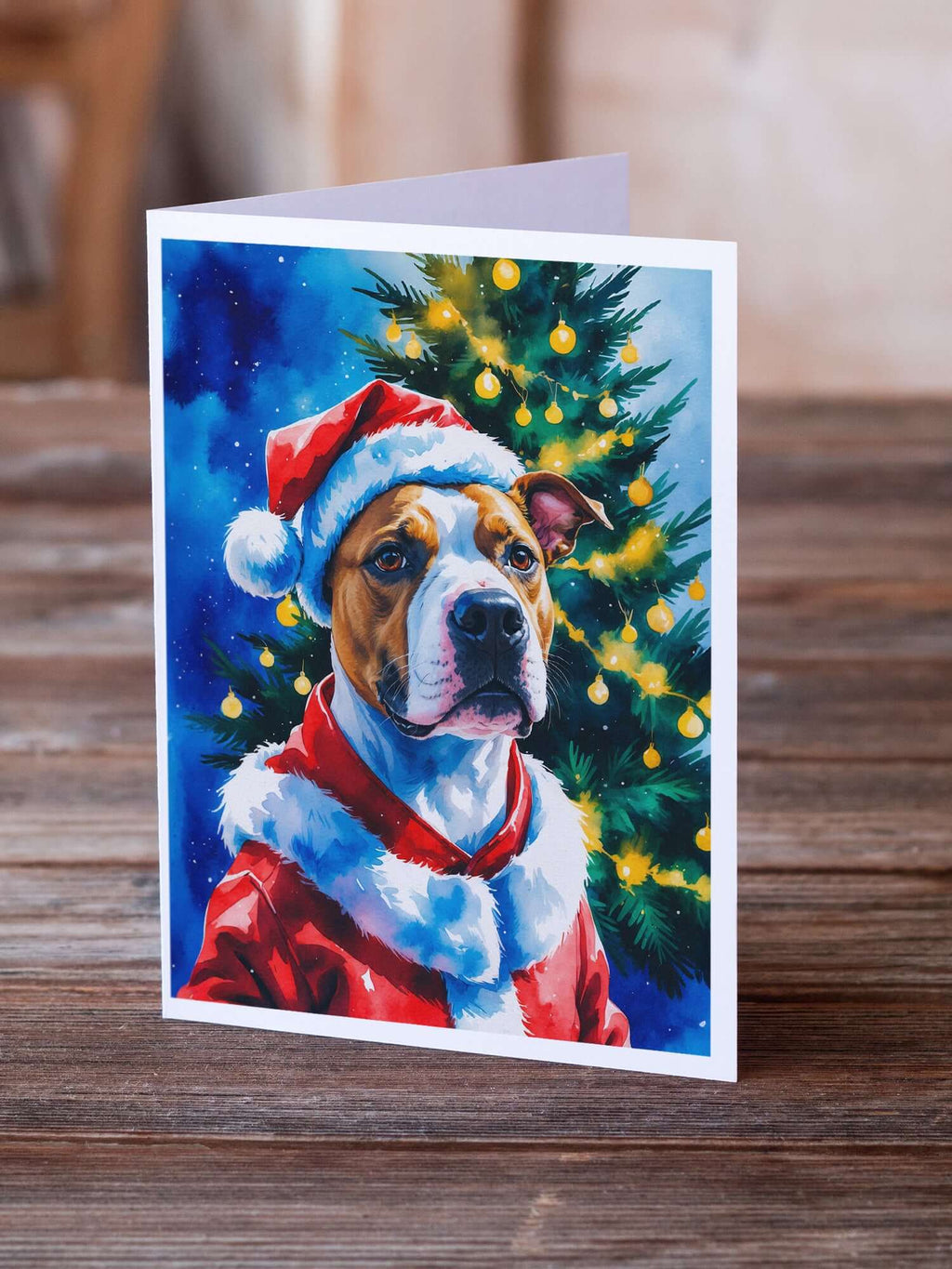 Pit Bull Terrier Christmas Greeting Cards Pack of 8 Blank Cards with Envelopes Whimsical A7 Size 5x7