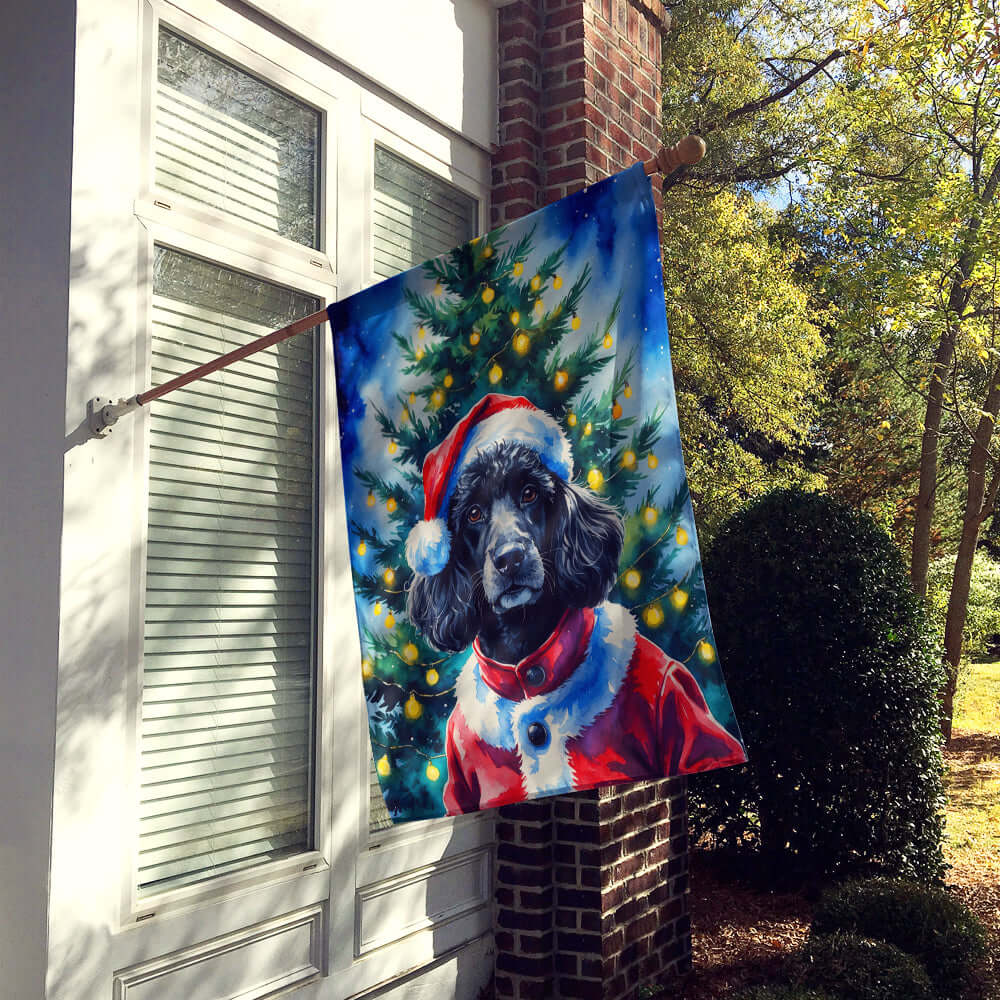 Black Poodle Christmas House Flag 28x40 Porch Sleeve Pole Decorative Outside Yard Banner Artwork Wall Hanging, Polyester