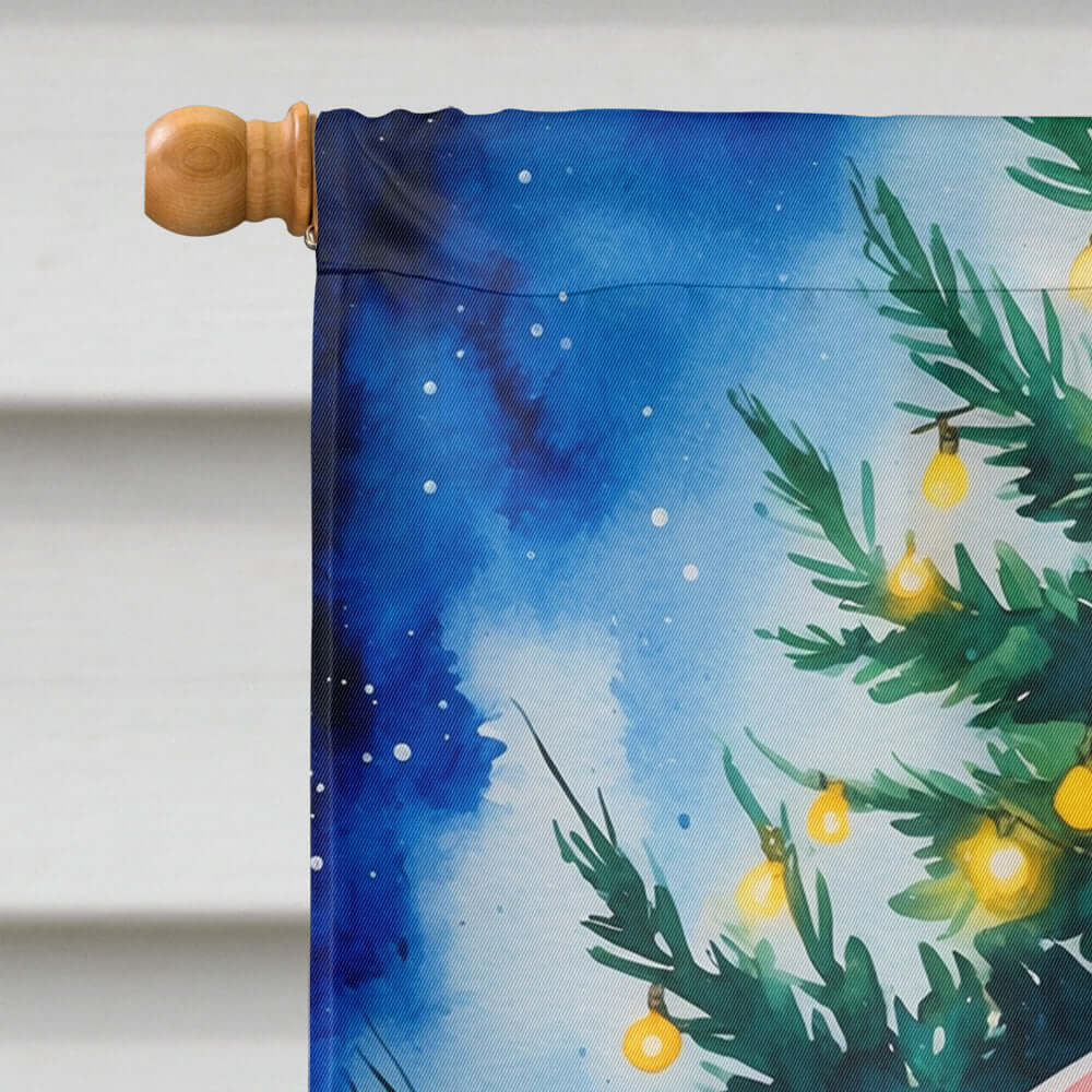 Black Poodle Christmas House Flag 28x40 Porch Sleeve Pole Decorative Outside Yard Banner Artwork Wall Hanging, Polyester