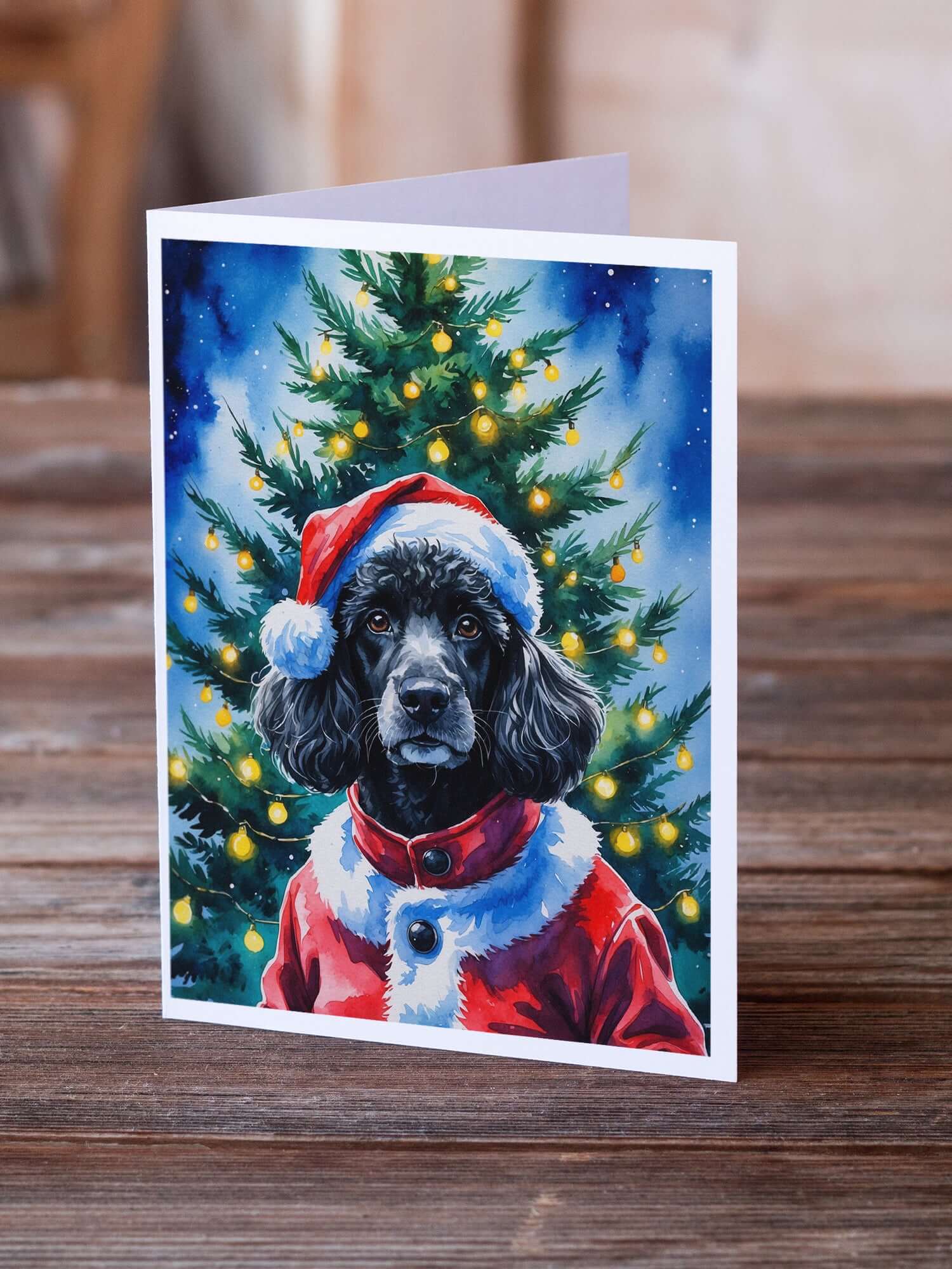 Black Poodle Christmas Greeting Cards Pack of 8 Blank Cards with Envelopes Whimsical A7 Size 5x7