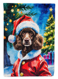Chocolate Poodle Christmas House Flag 28x40 Porch Sleeve Pole Decorative Outside Yard Banner Artwork Wall Hanging, Polyester