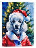 White Poodle Christmas House Flag 28x40 Porch Sleeve Pole Decorative Outside Yard Banner Artwork Wall Hanging, Polyester