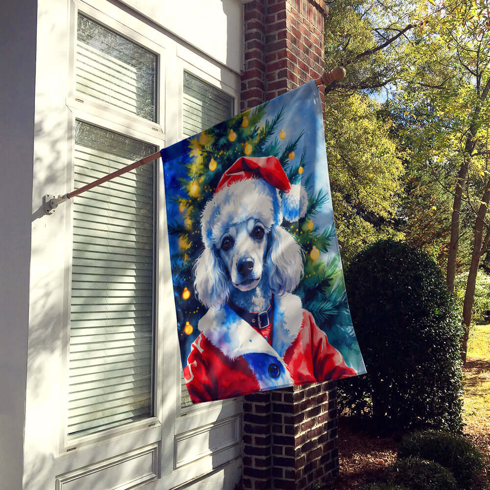 White Poodle Christmas House Flag 28x40 Porch Sleeve Pole Decorative Outside Yard Banner Artwork Wall Hanging, Polyester