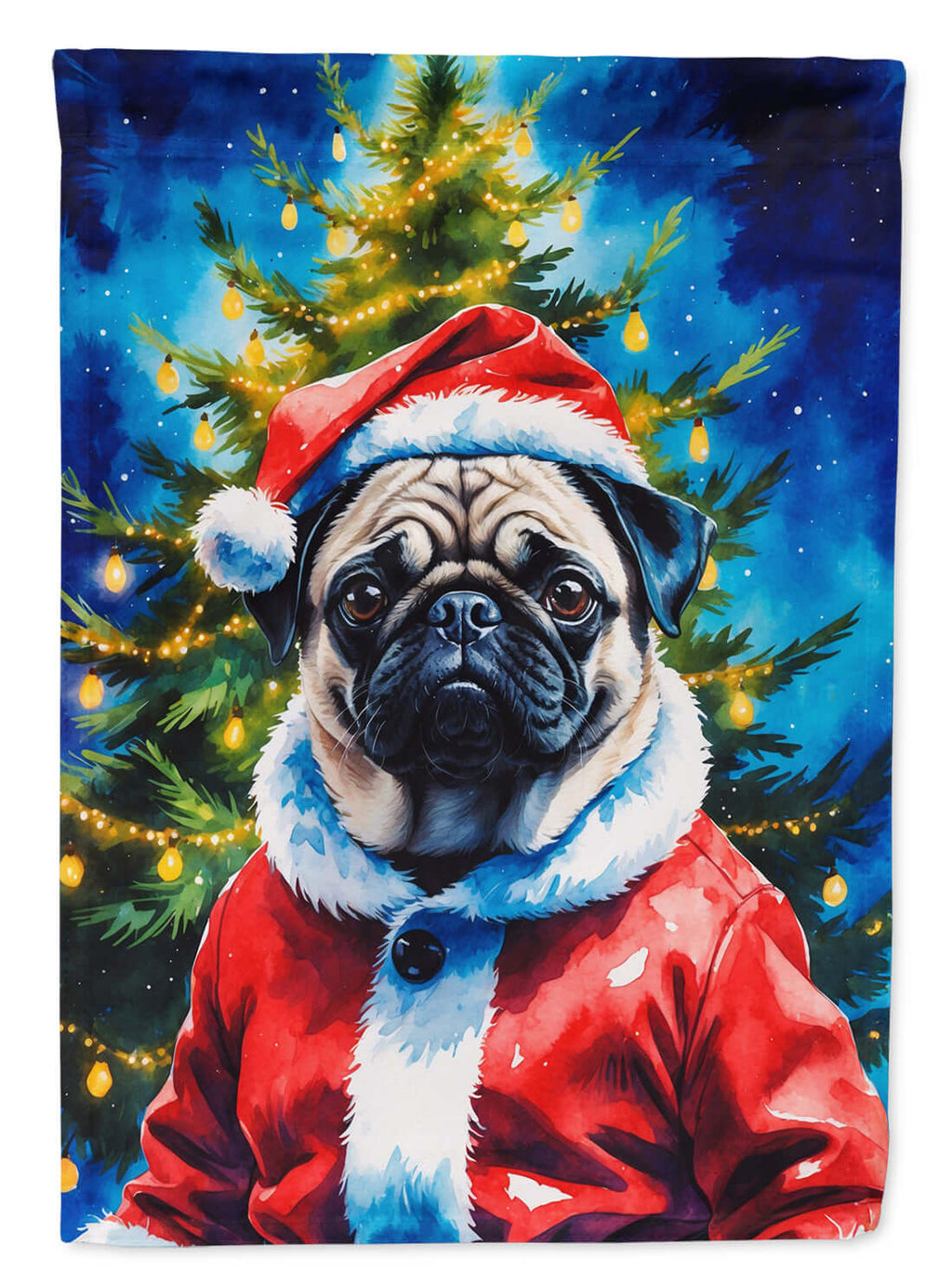 Pug Christmas House Flag 28x40 Porch Sleeve Pole Decorative Outside Yard Banner Artwork Wall Hanging, Polyester