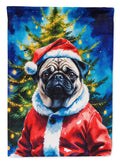 Pug Christmas House Flag 28x40 Porch Sleeve Pole Decorative Outside Yard Banner Artwork Wall Hanging, Polyester