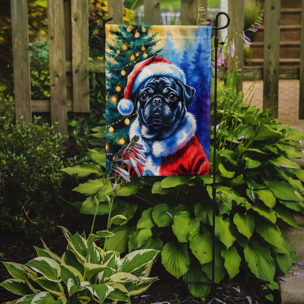 Black Pug Christmas Garden Flag Mailbox Decorative Yard Banner Outside Patio Artwork for Flower Beds, Garden Size, Multicolor