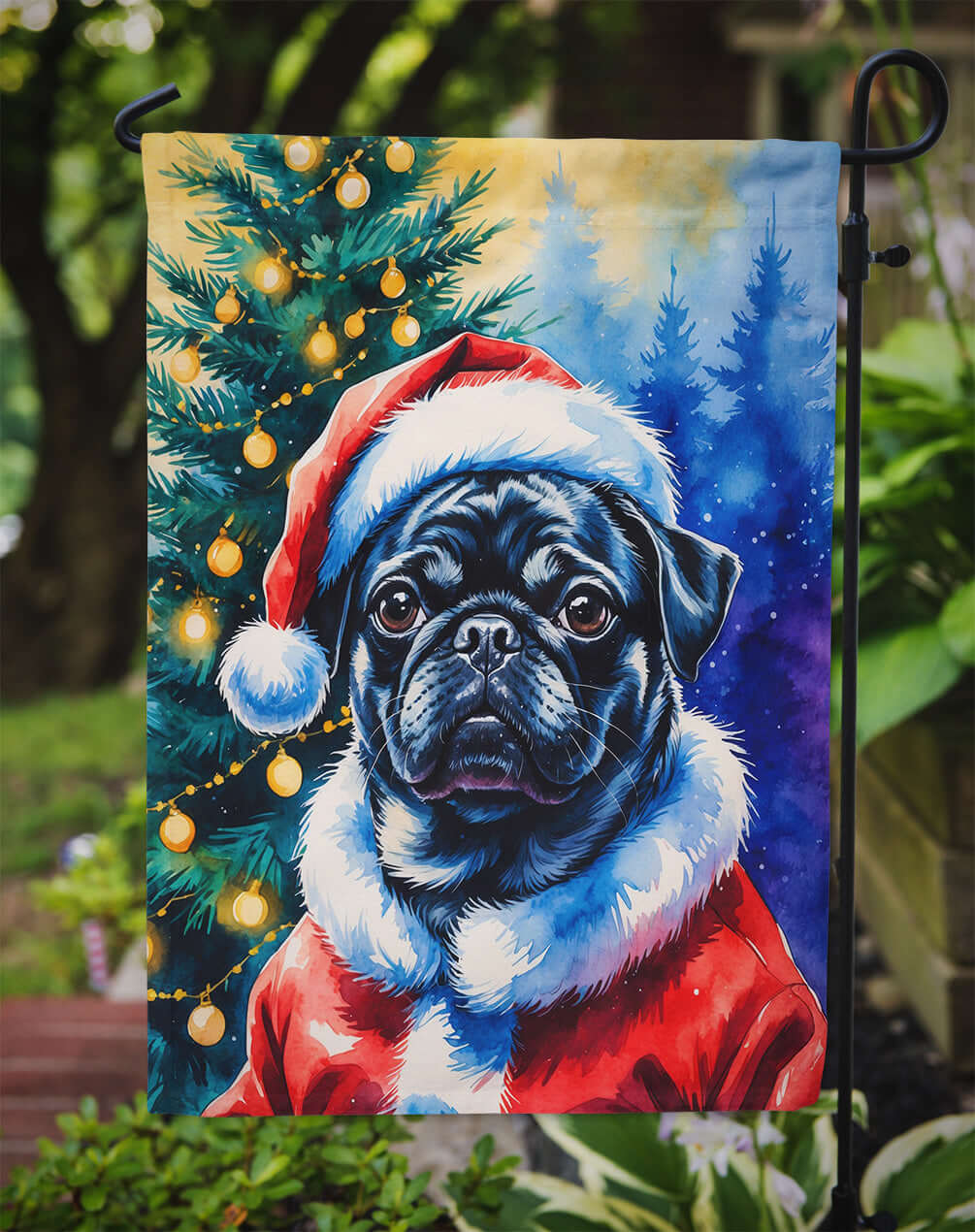 Black Pug Christmas Garden Flag Mailbox Decorative Yard Banner Outside Patio Artwork for Flower Beds, Garden Size, Multicolor