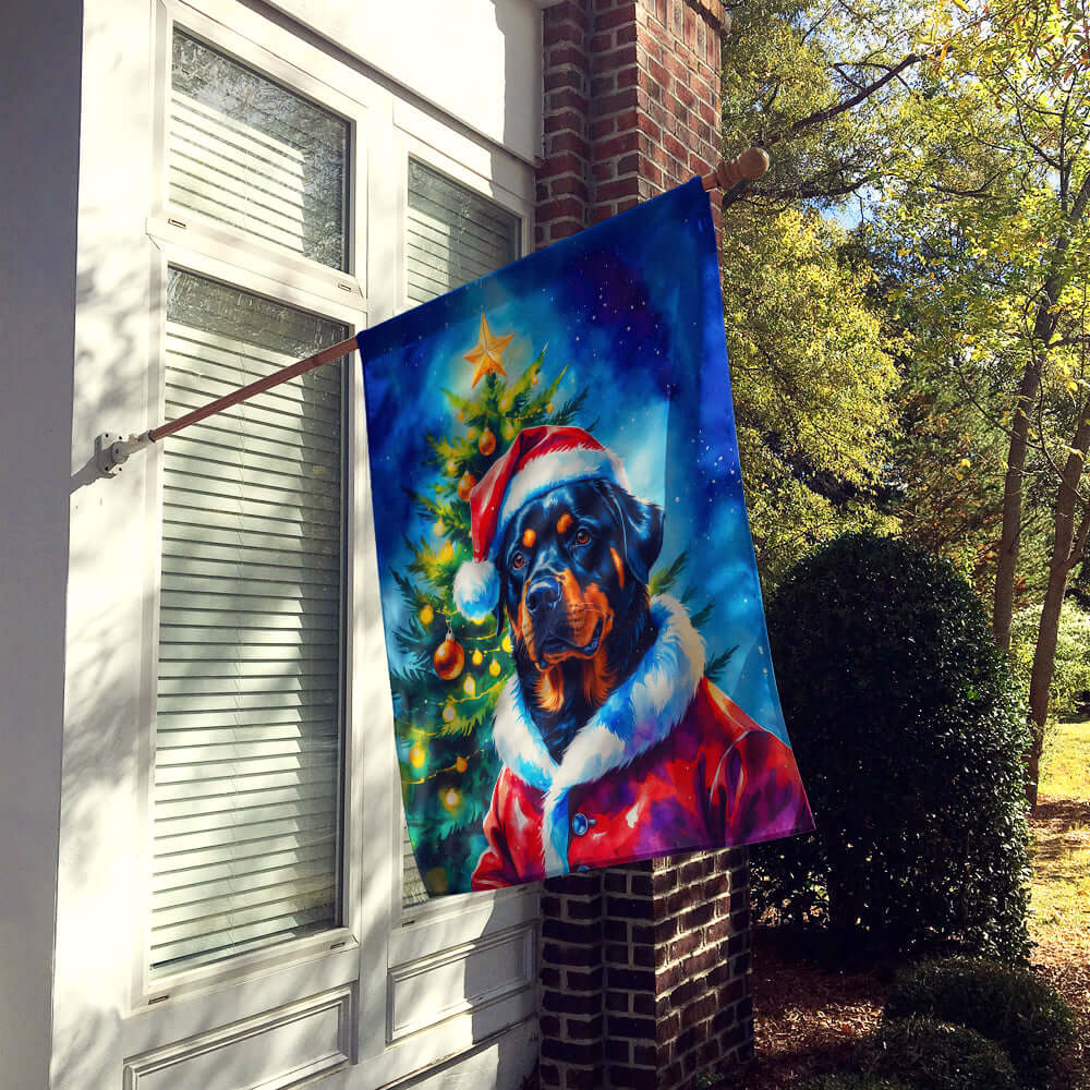Rottweiler Christmas House Flag 28x40 Porch Sleeve Pole Decorative Outside Yard Banner Artwork Wall Hanging, Polyester
