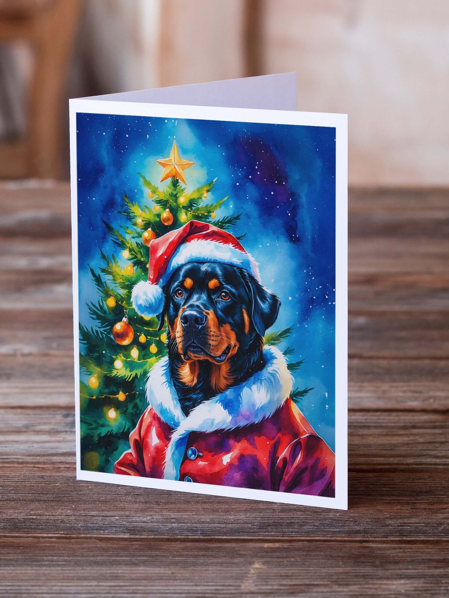 Rottweiler Christmas Greeting Cards Pack of 8 Blank Cards with Envelopes Whimsical A7 Size 5x7