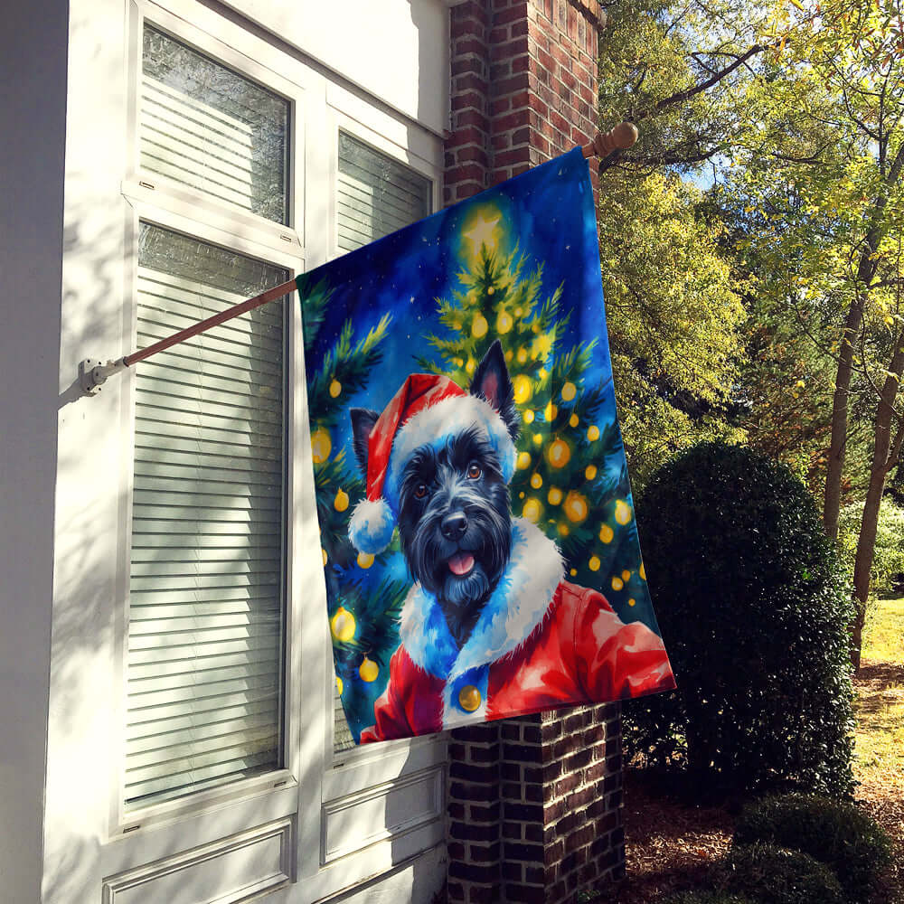 Scottish Terrier Christmas House Flag 28x40 Porch Sleeve Pole Decorative Outside Yard Banner Artwork Wall Hanging, Polyester