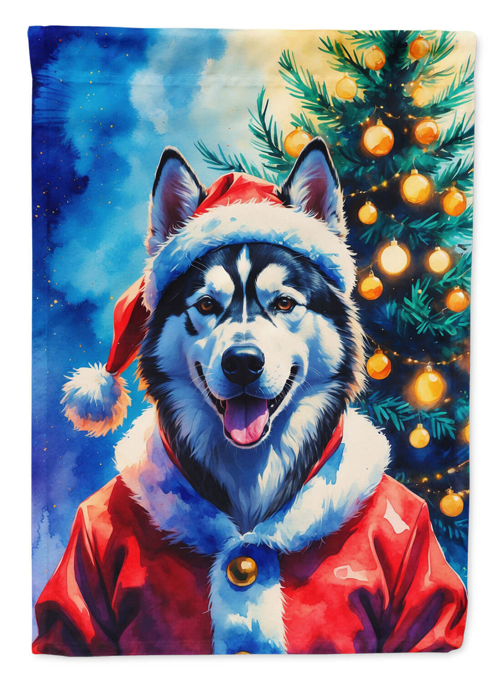 Siberian Husky Christmas House Flag 28x40 Porch Sleeve Pole Decorative Outside Yard Banner Artwork Wall Hanging, Polyester