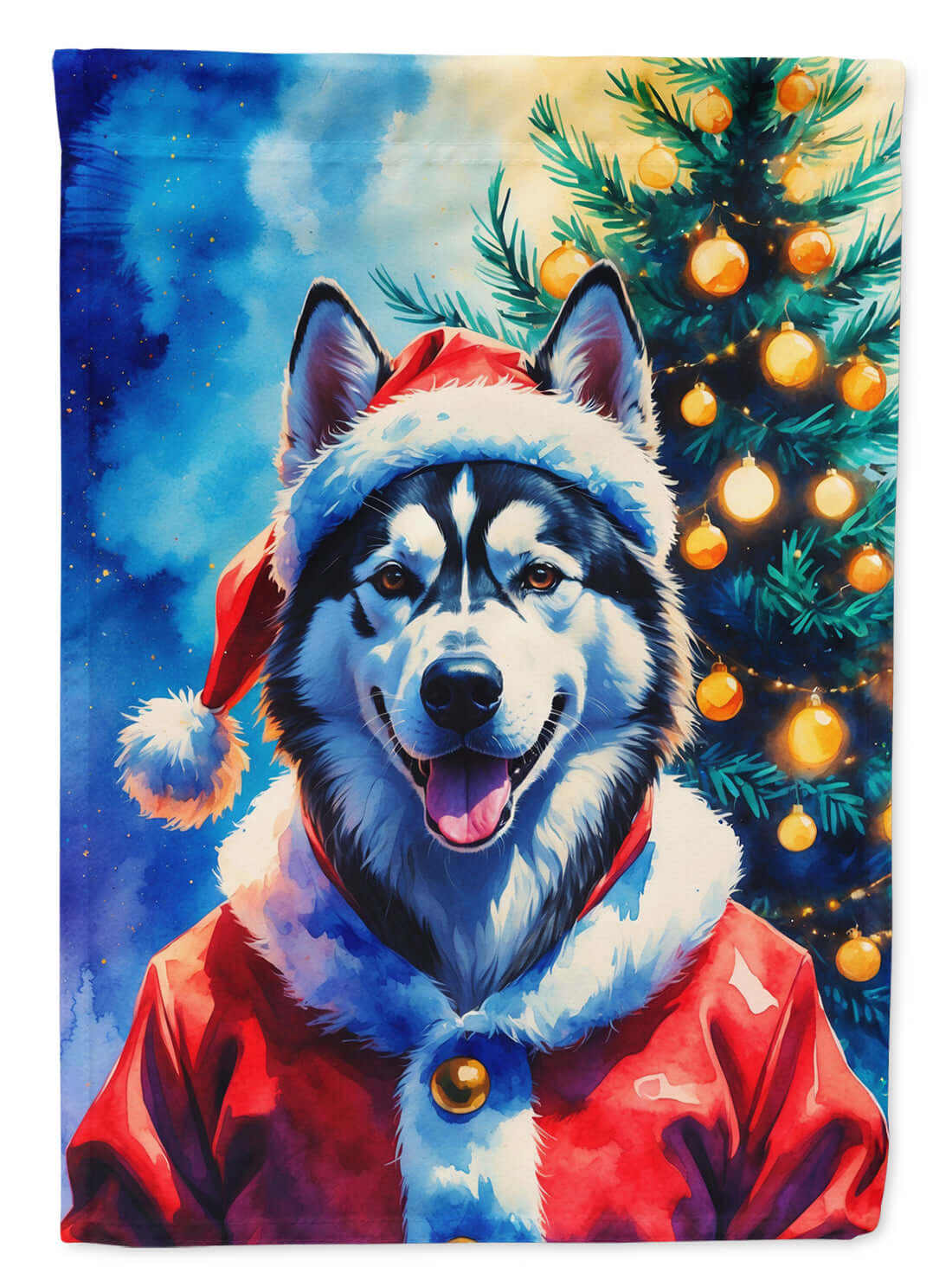 Siberian Husky Christmas House Flag 28x40 Porch Sleeve Pole Decorative Outside Yard Banner Artwork Wall Hanging, Polyester