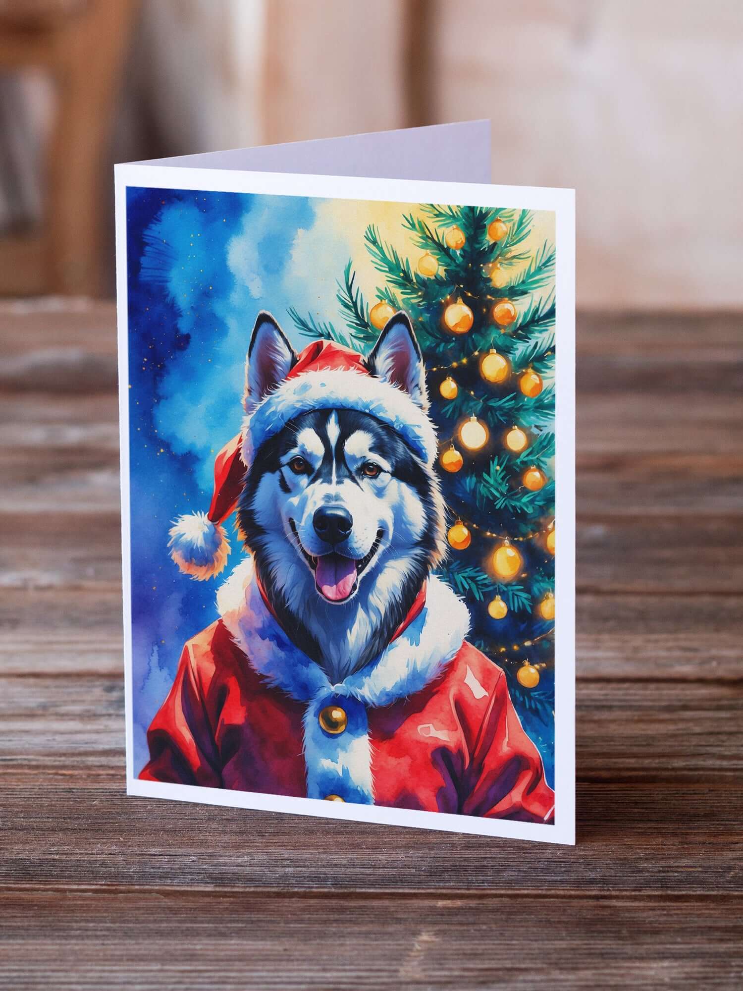 Siberian Husky Christmas Greeting Cards Pack of 8 Blank Cards with Envelopes Whimsical A7 Size 5x7