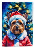 Yorkshire Terrier Christmas House Flag 28x40 Porch Sleeve Pole Decorative Outside Yard Banner Artwork Wall Hanging, Polyester