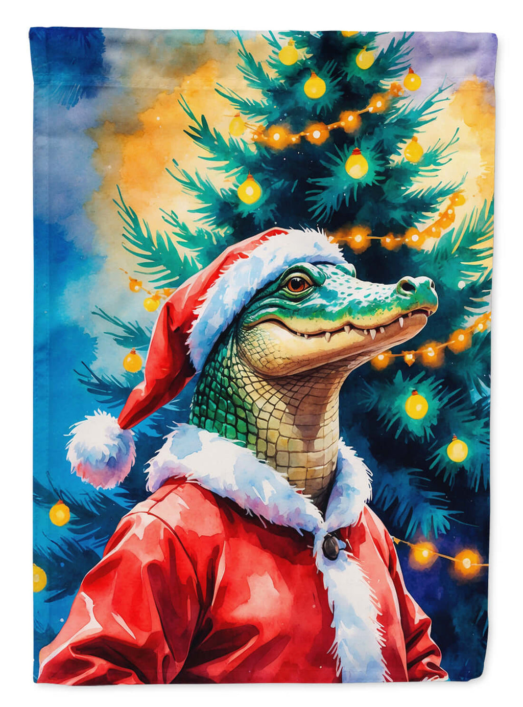 Alligator Christmas House Flag 28x40 Porch Sleeve Pole Decorative Outside Yard Banner Artwork Wall Hanging, Polyester