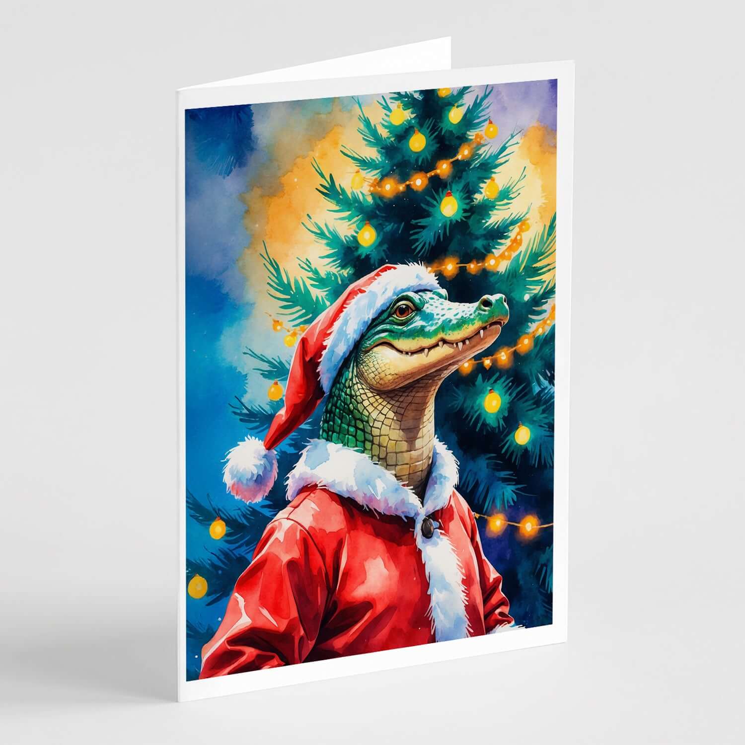 Alligator Christmas Greeting Cards Pack of 8 Blank Cards with Envelopes Whimsical A7 Size 5x7