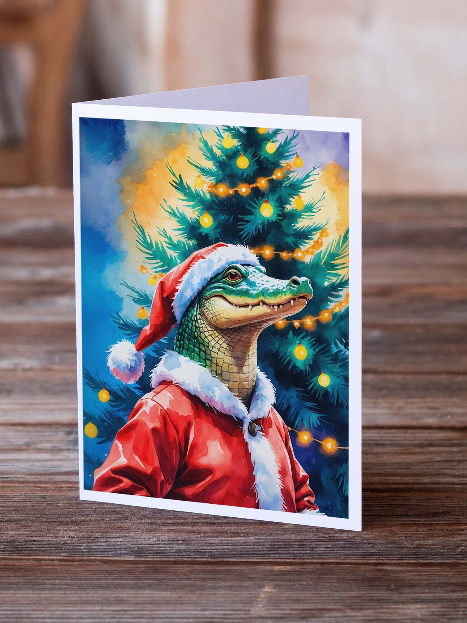 Alligator Christmas Greeting Cards Pack of 8 Blank Cards with Envelopes Whimsical A7 Size 5x7