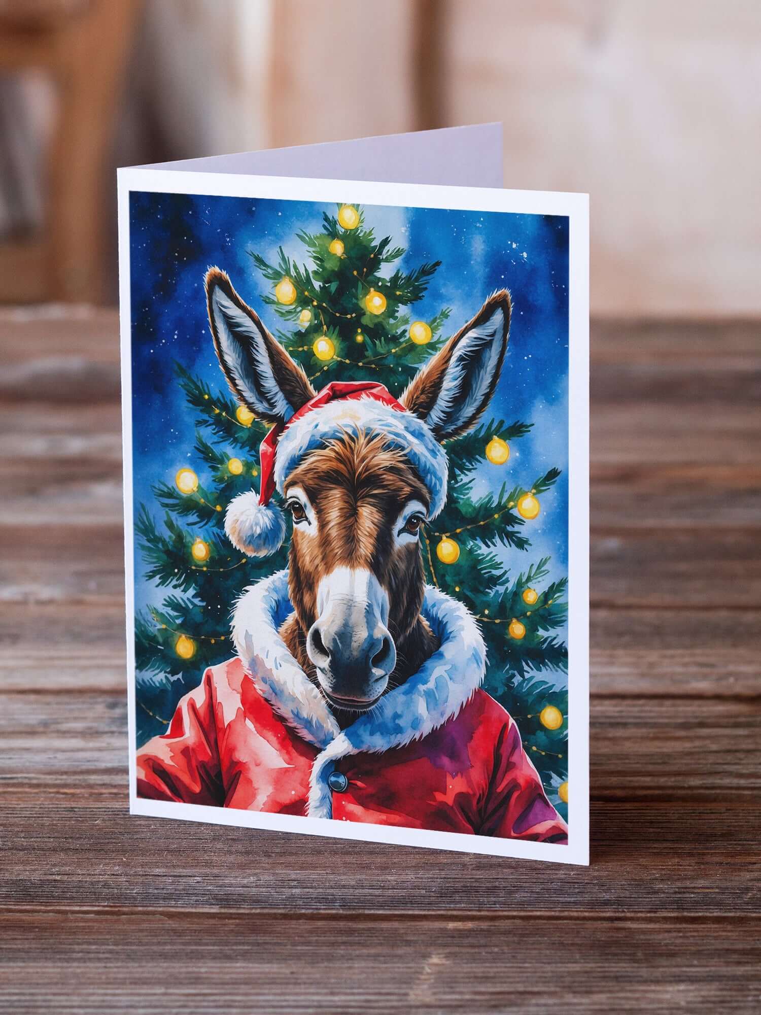 Donkey Christmas Greeting Cards Pack of 8 Blank Cards with Envelopes Whimsical A7 Size 5x7