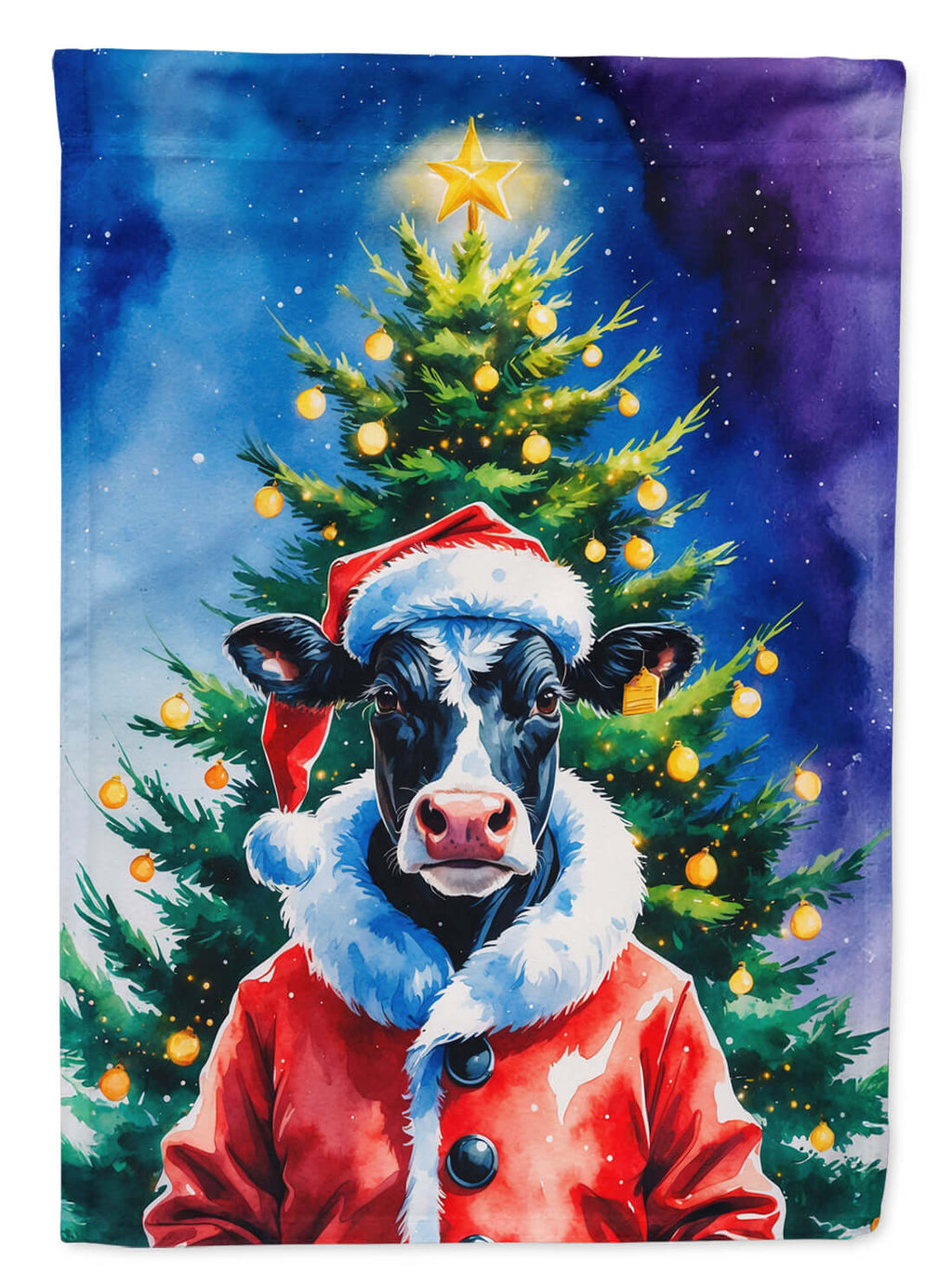 Cow Christmas House Flag 28x40 Porch Sleeve Pole Decorative Outside Yard Banner Artwork Wall Hanging, Polyester