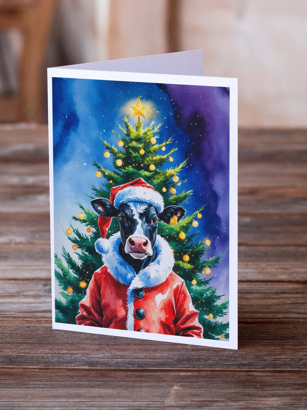 Cow Christmas Greeting Cards Pack of 8 Blank Cards with Envelopes Whimsical A7 Size 5x7